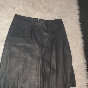 Context Sleek Black 100% Leather Midi Skirt Grunge